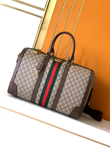 Gucci Vintage GG Supreme Canvas Duffle Bag with Web Stripe