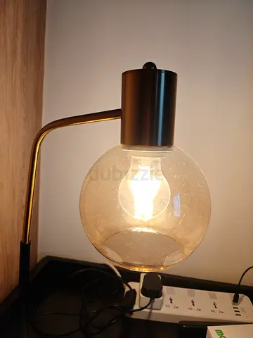 Modern Glass Globe Table Lamp with Brass Arm