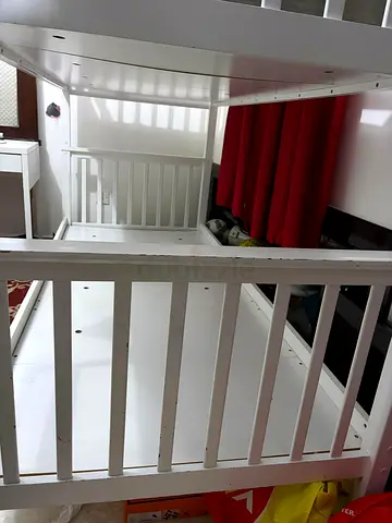 White Wooden Bunk Bed - Solid Frame with Mattresses