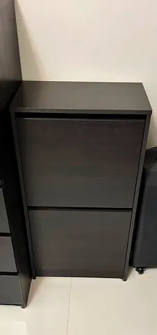 Dark Wood 2-Tier Shoe Cabinet / Slim Storage Unit