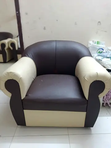 Single Brown and Cream Leatherette Armchair - Excellent Condition