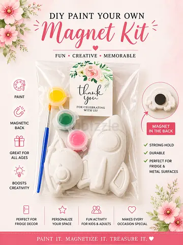DIY Paint-Your-Own Magnet Kit — Rocket  Planet Set with Paints  Brush