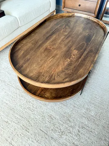 Round Solid Wood Coffee Table with Lower Shelf — Good Condition