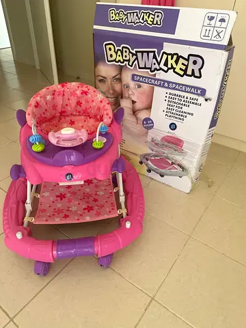 Pink Baby Walker with Tray and Toys - Very Good Condition