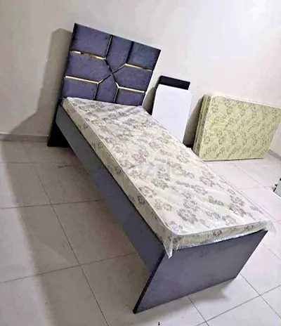 Modern Single Bed with Tufted Headboard and Mattress