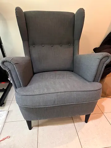 Grey Fabric Wingback Accent Chair