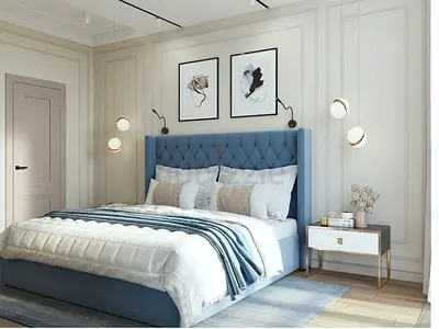 Super King Size upholstered bed with tufted headboard - blue
