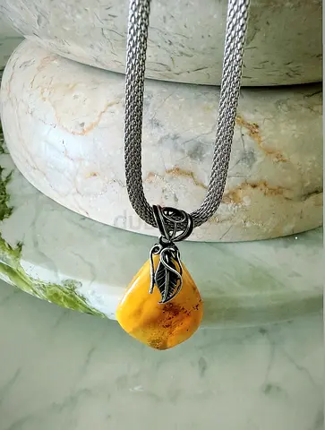 Silver and Natural Baltic Amber designer Necklace 925