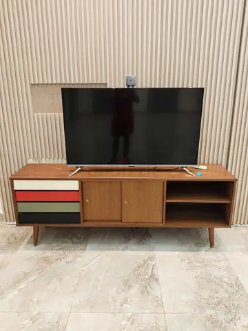Mid-century TV Unit / Entertainment Cabinet in Wood with Colored Drawers