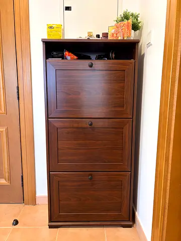 Wooden Wardrobe / Armoire - Dark Brown, 3-Door