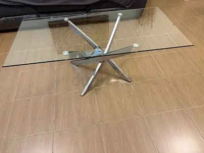 Glass Top Coffee Table with Chrome Star Base