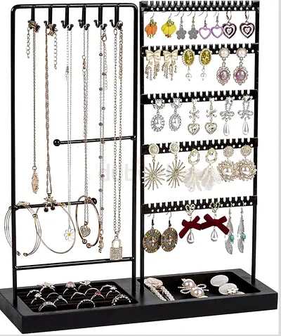 Black Jewelry Stand Organizer for Necklaces and Earrings