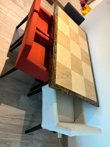 Modern Dining Set with Patterned Table and Upholstered Chairs