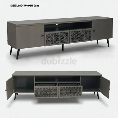 Gray Wooden TV Unit / Entertainment Console - L160 x W40 x H50cm