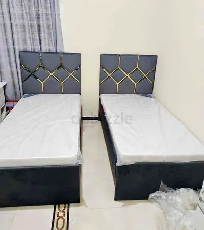 Modern Twin Bed Set with Upholstered Headboards