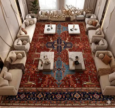 3.7 x 5.4 m Majlis  Large Traditional Afghan Wool Rug — Red, Blue, Classic Design majlis carpet