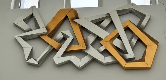 Geometric Modern Wall Sculpture - Metallic Silver  Gold Decorative Art Piece