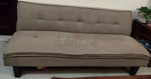 Two 3-seater beige fabric sofa beds - good condition
