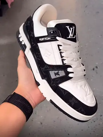 Louis Vuitton-style black  white sneakers (pre-owned, good condition)