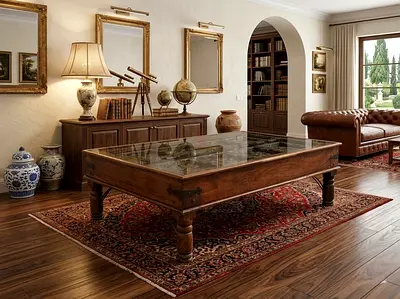 Classic Wooden Coffee Table with Glass Top