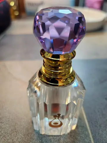 Vintage Mini Crystal Oud Bottle with Purple Faceted Stopper