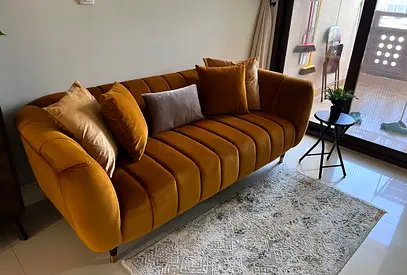Modern Mustard Yellow Velvet 8 seater Sofa with Vertical Channel Tufting