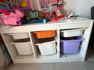 IKEA TROFAST storage bench - white, 3 compartments (like new) including 6 storage containers