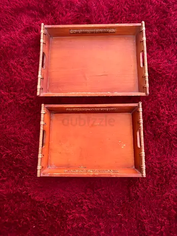Pair of Wooden Serving Trays with Carved Handles