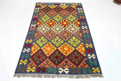 150 x 200 cm  Colorful Geometric Pattern Hand-Woven Kilim Rug afghan kilim