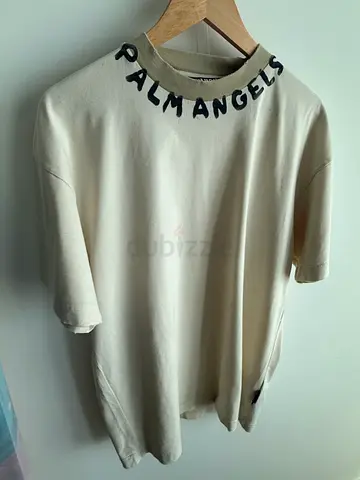 Palm Angels Neck Logo Oversized T Shirt Beige Size M