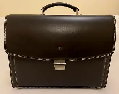Classic Black Leather Briefcase with Top Handle - Good Condition