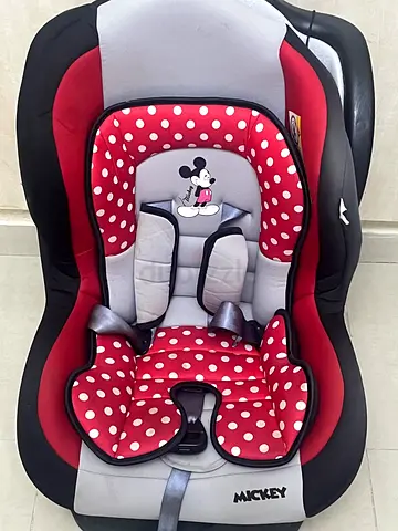 Mickey-themed infant car seat (red, grey  black) - good condition