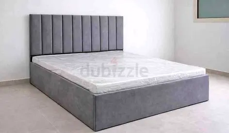 Modern Grey Upholstered Bed with Paneled Headboard