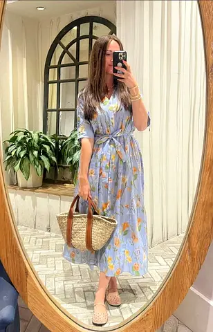 Zara Floral Print Cotton Dress in Lilac