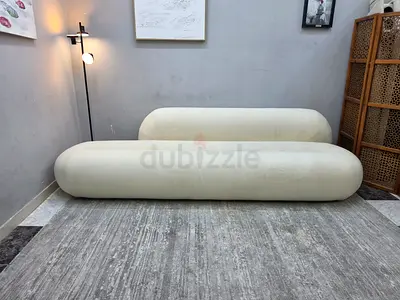Pair of Modern Curved Cream Sofas (Set of 2)