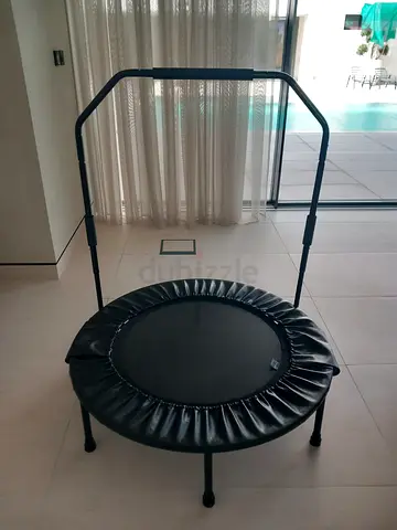Exercise trampoline rebounder with balance bar, hardly used, Cellercise brand