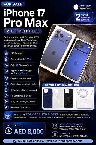 iPhone 17pro max 2tb with Apple Care