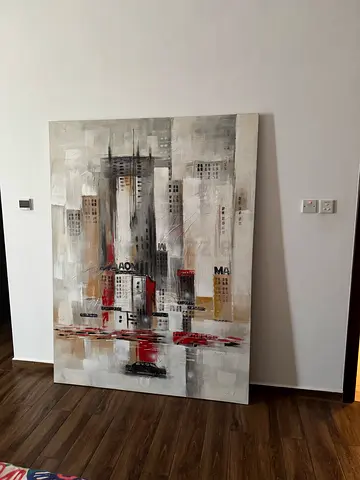 Large Abstract Cityscape Canvas Painting - Neutral Tones 200cmx150cm