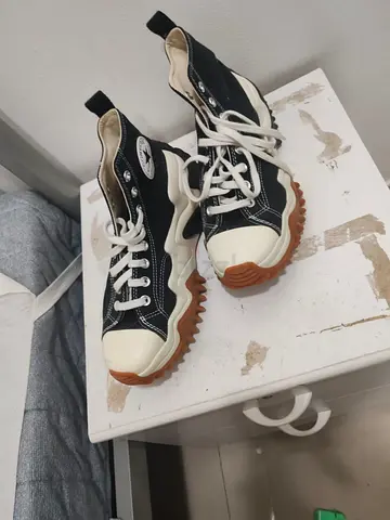 Black high-top casual sneakers with chunky gum sole - used