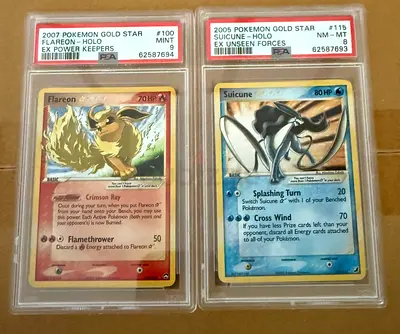 Pokemon gold star sequential Flareon and Suicune Psa9 and Psa8