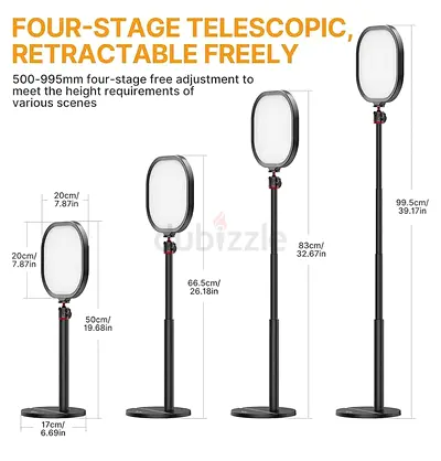 Adjustable Telescopic LED Vanity/Makeup Light Stand - 4-Stage Retractable