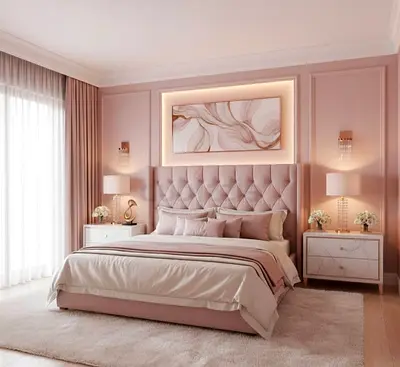 Modern Pink Upholstered King Bed Set with Headboard