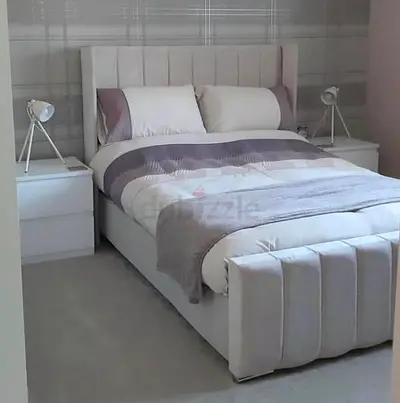 Upholstered Double Bed with Headboard and Footboard - Light Grey
