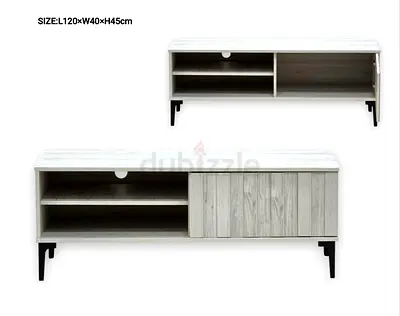 Wood Finish TV Cabinet with Storage Shelves - 120cm