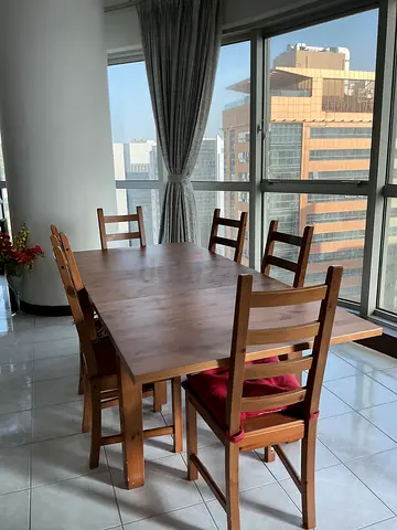 Convertible Solid Wood Dining Table with 6 Chairs (can be made to 4)