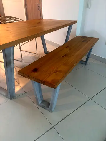 Solid wood dining set, bench and chairs