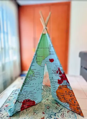 Kids Play Teepee Tent with World Map Print - Lightly Used