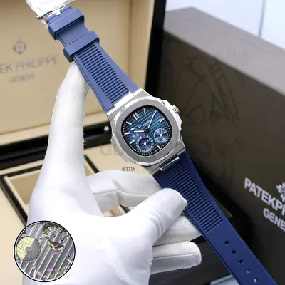 Patek Philippe Nautilus Style Blue Dial with Rubber Strap