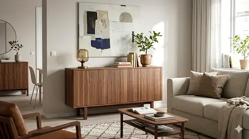 Solid Wood Sideboard / Console Cabinet in Walnut Finish - Excellent Condition