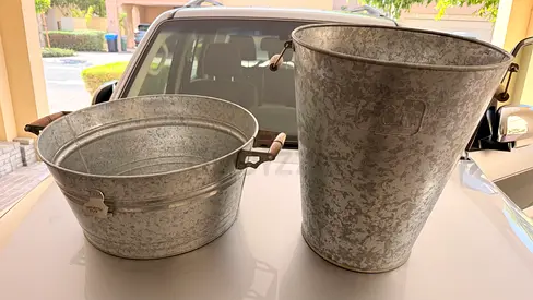 Set of 2 Large size Galvanized Metal ICE buckets with built in bottle opener
